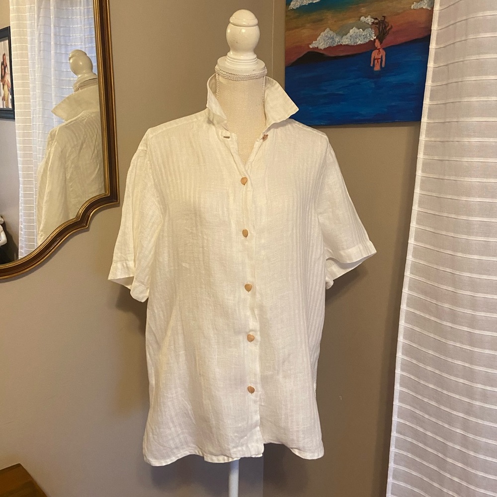 Moreno Martini Da Firenze Sz Medium Italy White Linen Shirt